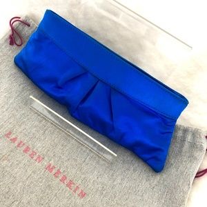 LAURA MERKIN Royal Blue Satin Clutch